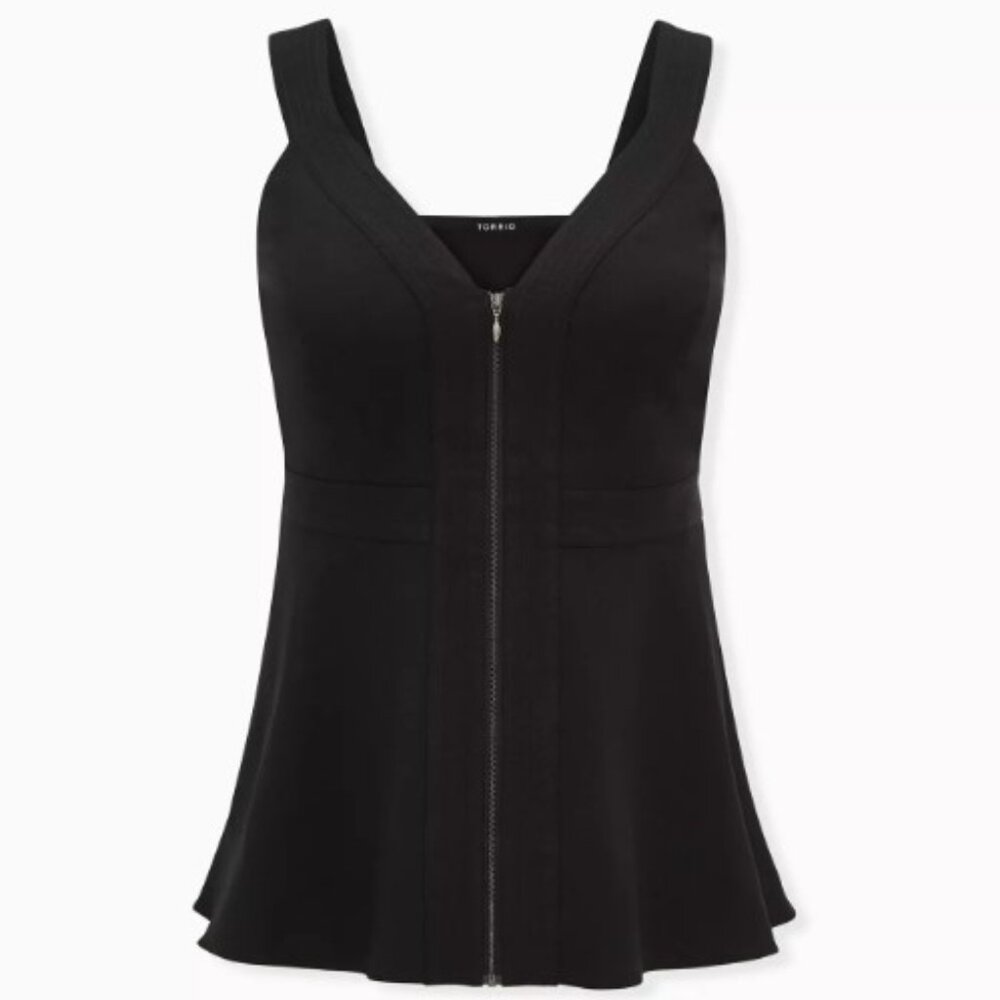 EUC size 3 Deep black Peplum Crepe Zip-Front Top